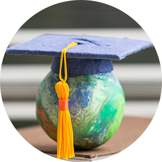 Mortar board on a ball