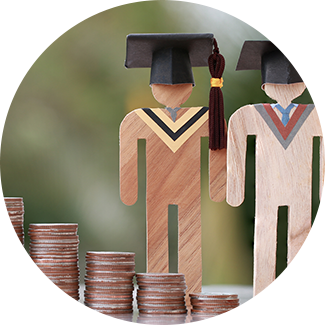 Wood figures wearing mortar boards